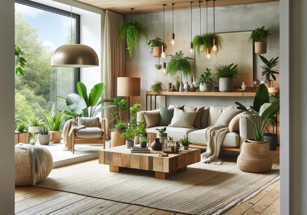 Calm neutral living room with natural textures