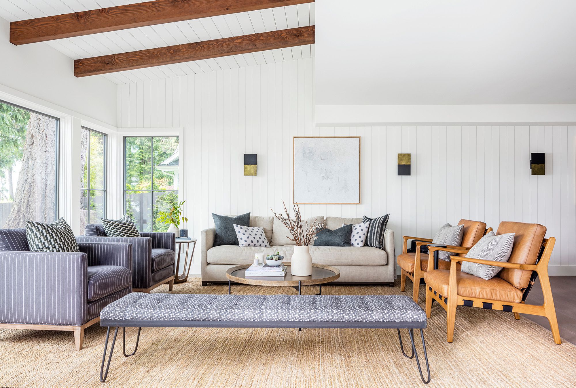 Open-plan living and dining with neutral palette