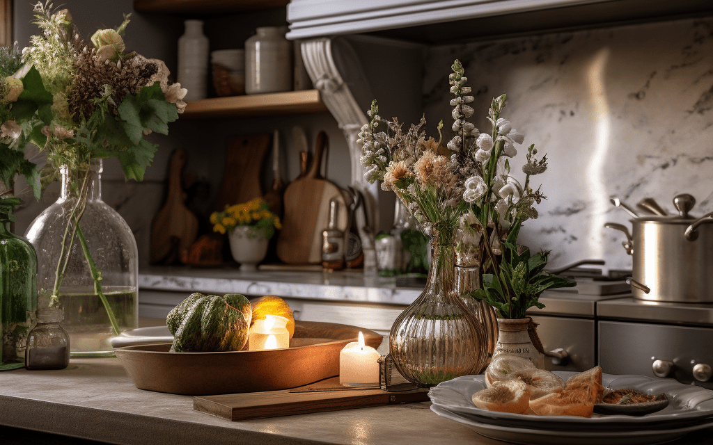 Luxurious bedroom vignette with layered bedding